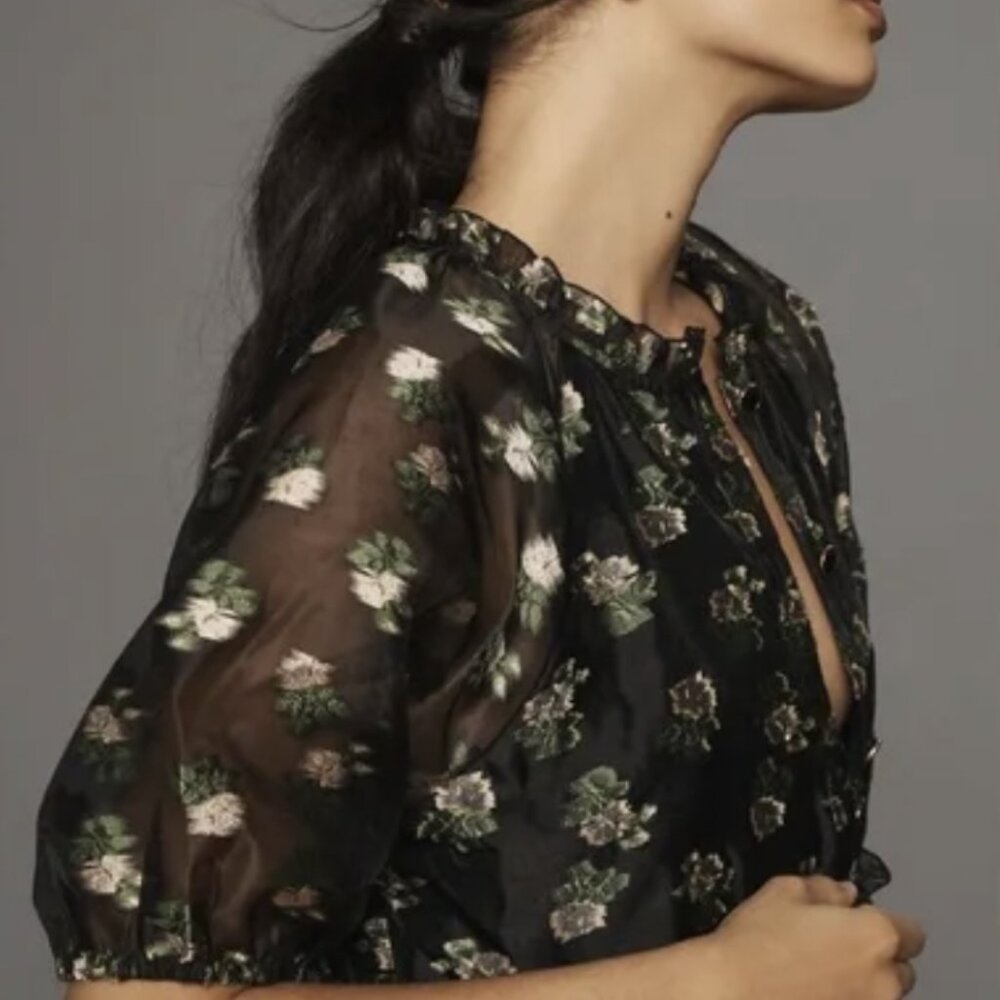 Maeve Anthropologie Like New! V-Neck Floral Tiered Tunic Mini Dress - L - Picture 6 of 12